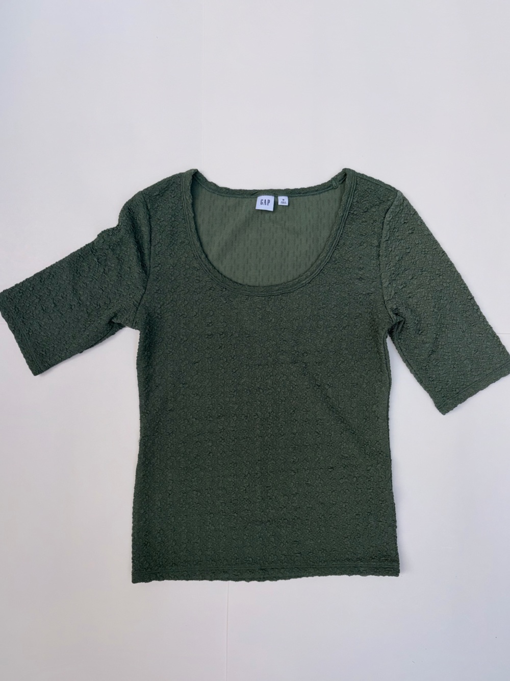 New GAP Olive Green Textured Scoop Neck Top
